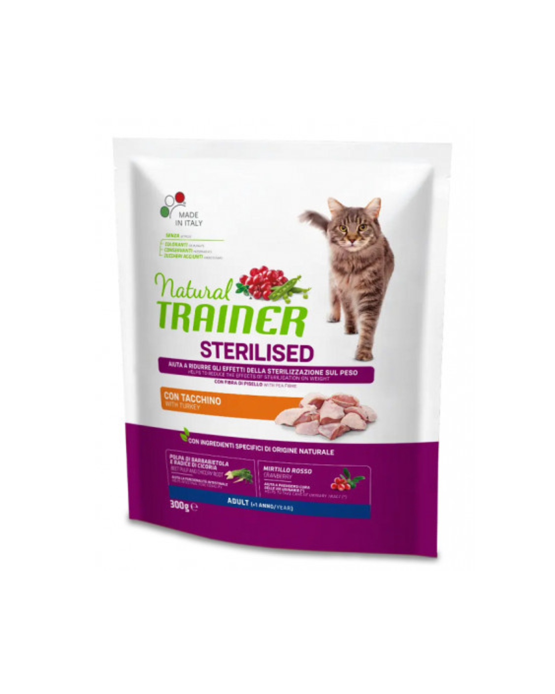 Natural Trainer - Gatto Adulto Sterilizzato - Tacchino e Fibra di Pisello 300gr