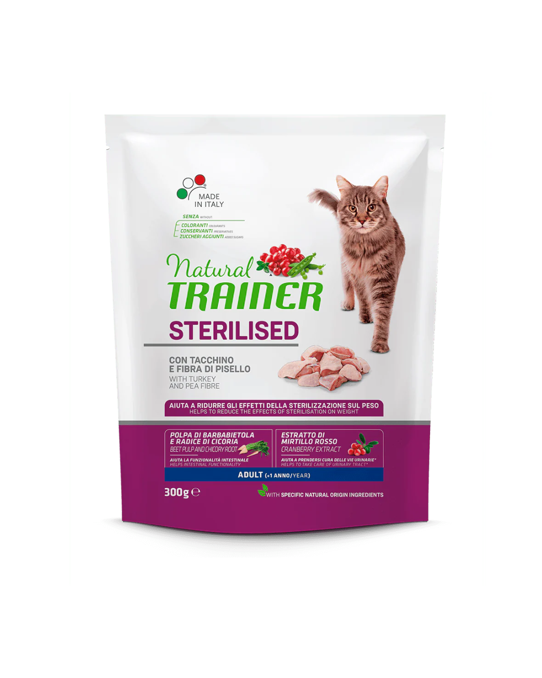 Natural Trainer - Gatto Adulto Sterilizzato - Tacchino e Fibra di Pisello 300gr