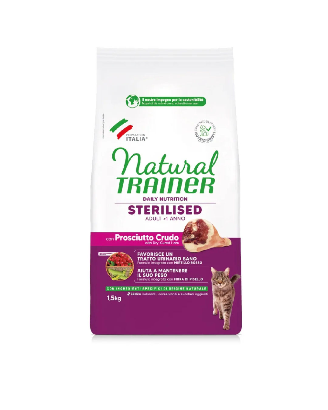 Natural Trainer - Gatto Sterilizzato - con Prosciutto Crudo 1,5 kg