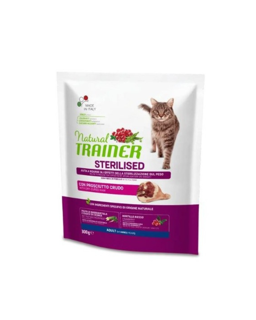 Natural Trainer - Gatto Sterilizzato - con Prosciutto Crudo 0,300 g