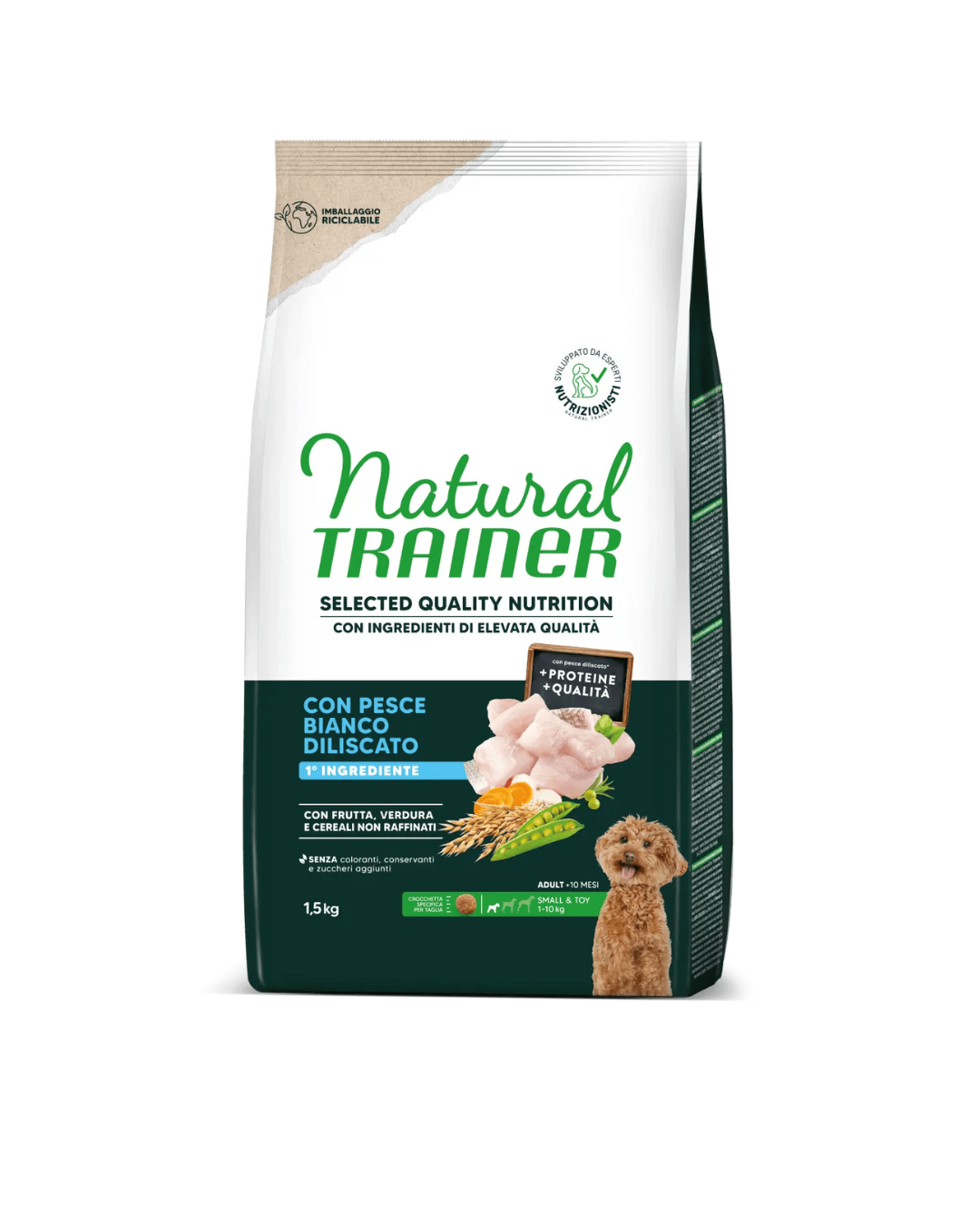 Natural Trainer - Selected Quality Nutrition Per Cani Adulti Small Breed - Pesce Bianco 1,5kg