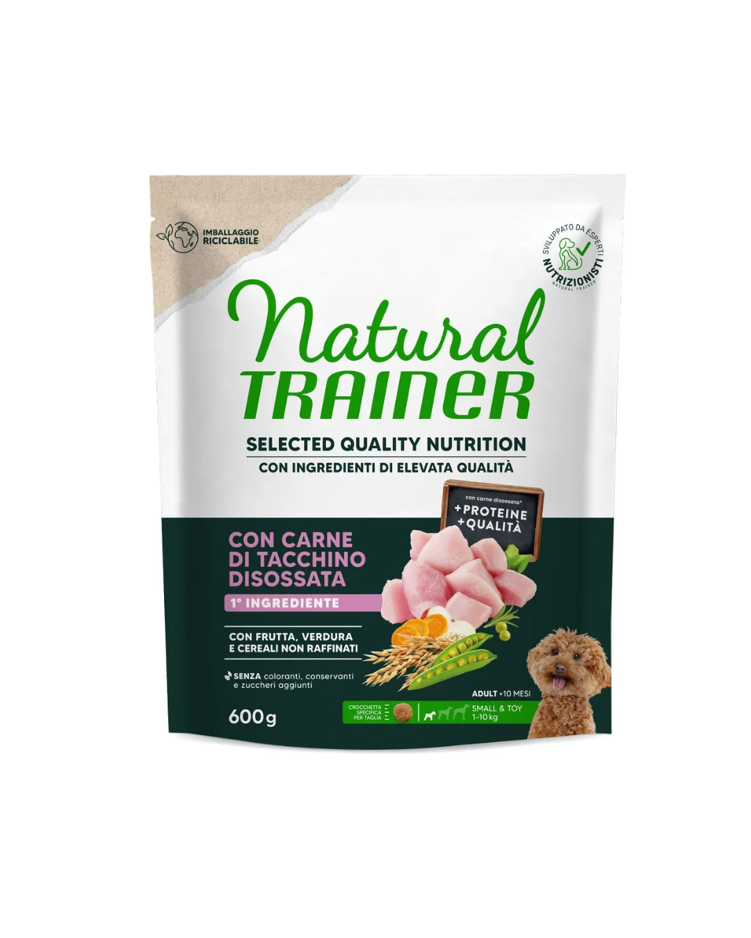 Natural Trainer - Selected Quality Nutrition per Cane Adulto Small & Toy - Tacchino da 600g