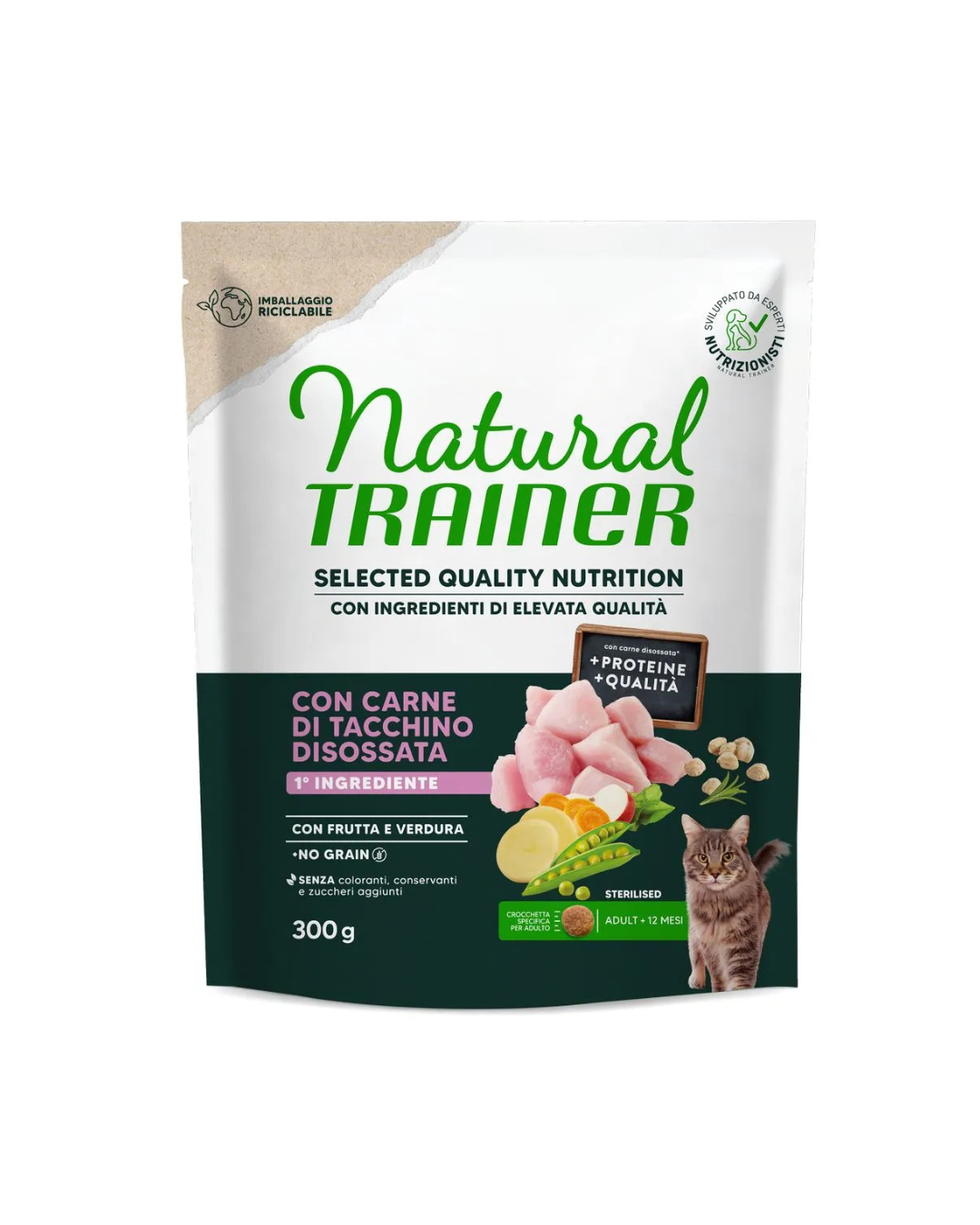 Natural Trainer - Selected Quality Nutrition for Sterilized Adult Cats - Turkey 300g