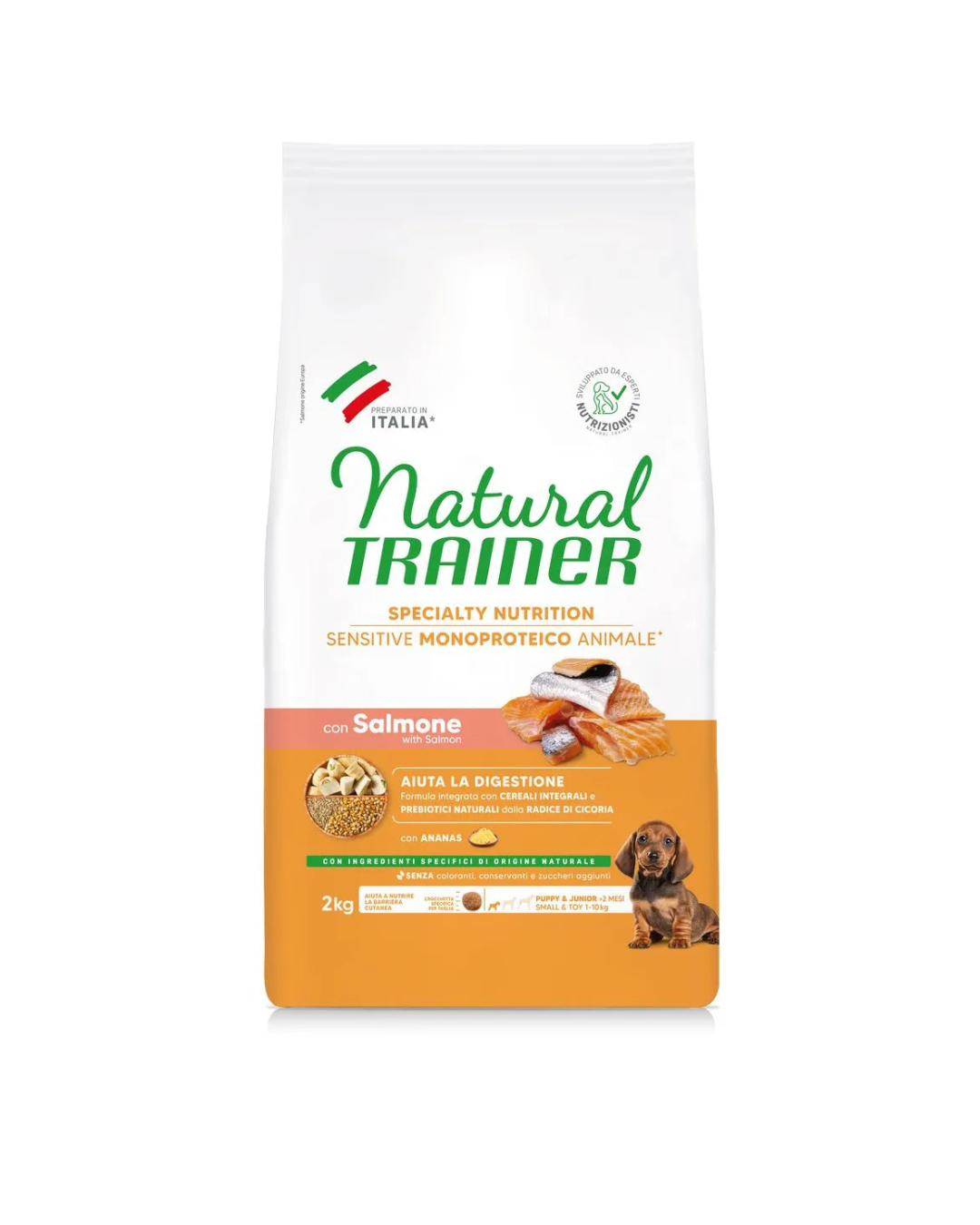 Natural Trainer - Sensitive No Gluten Puppy & Junior - Salmone e Cereali Integrali 2 kg
