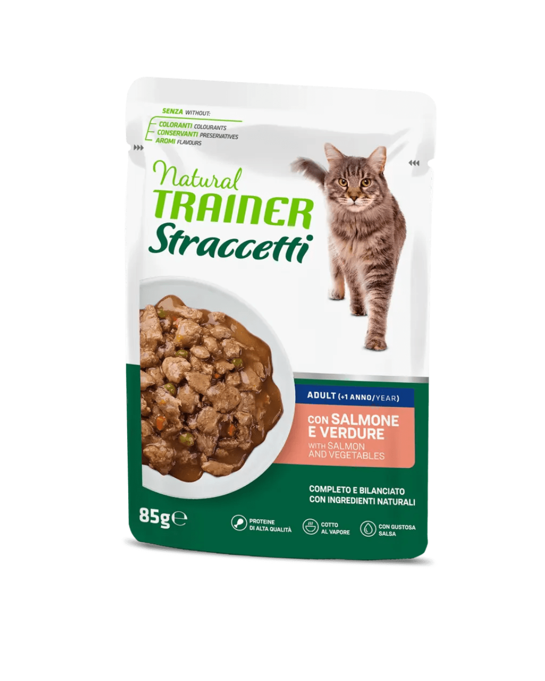 Natural Trainer - Straccetti per Gatto Con Salmone e Verdure - 85 gr