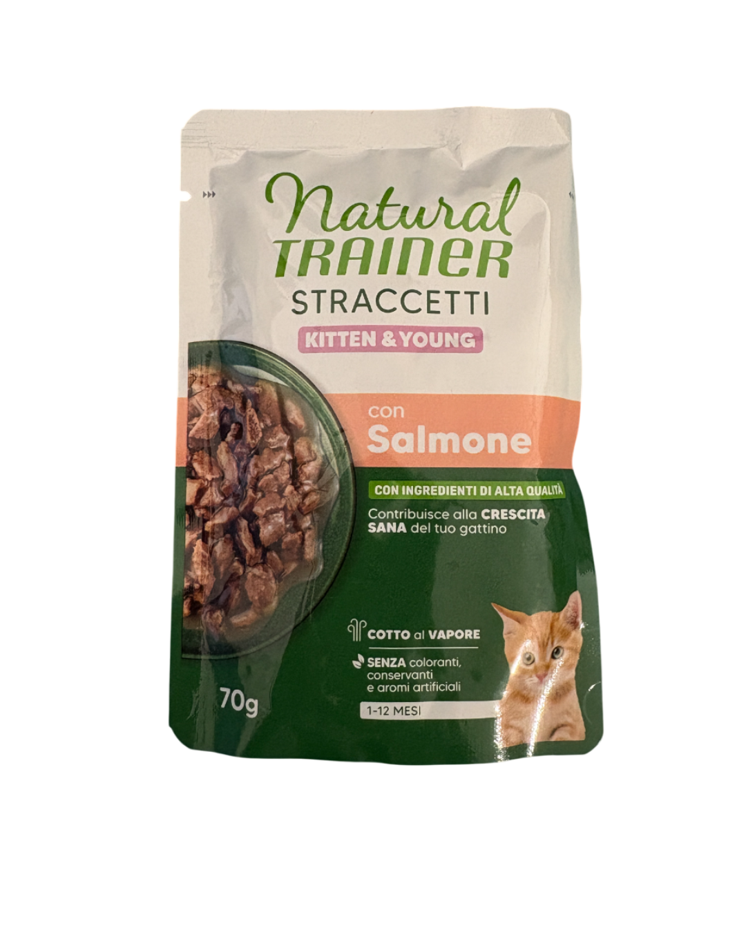 Natural Trainer - Straccetti per Gatto Cucciolo (Kitten & Young) con Salmone - 85 gr