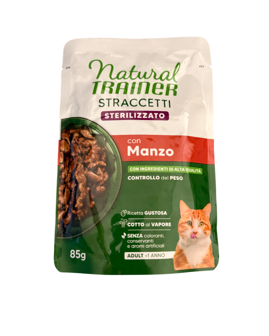 Natural Trainer - Straccetti per Gatto Sterilizzato con Manzo - 85 gr