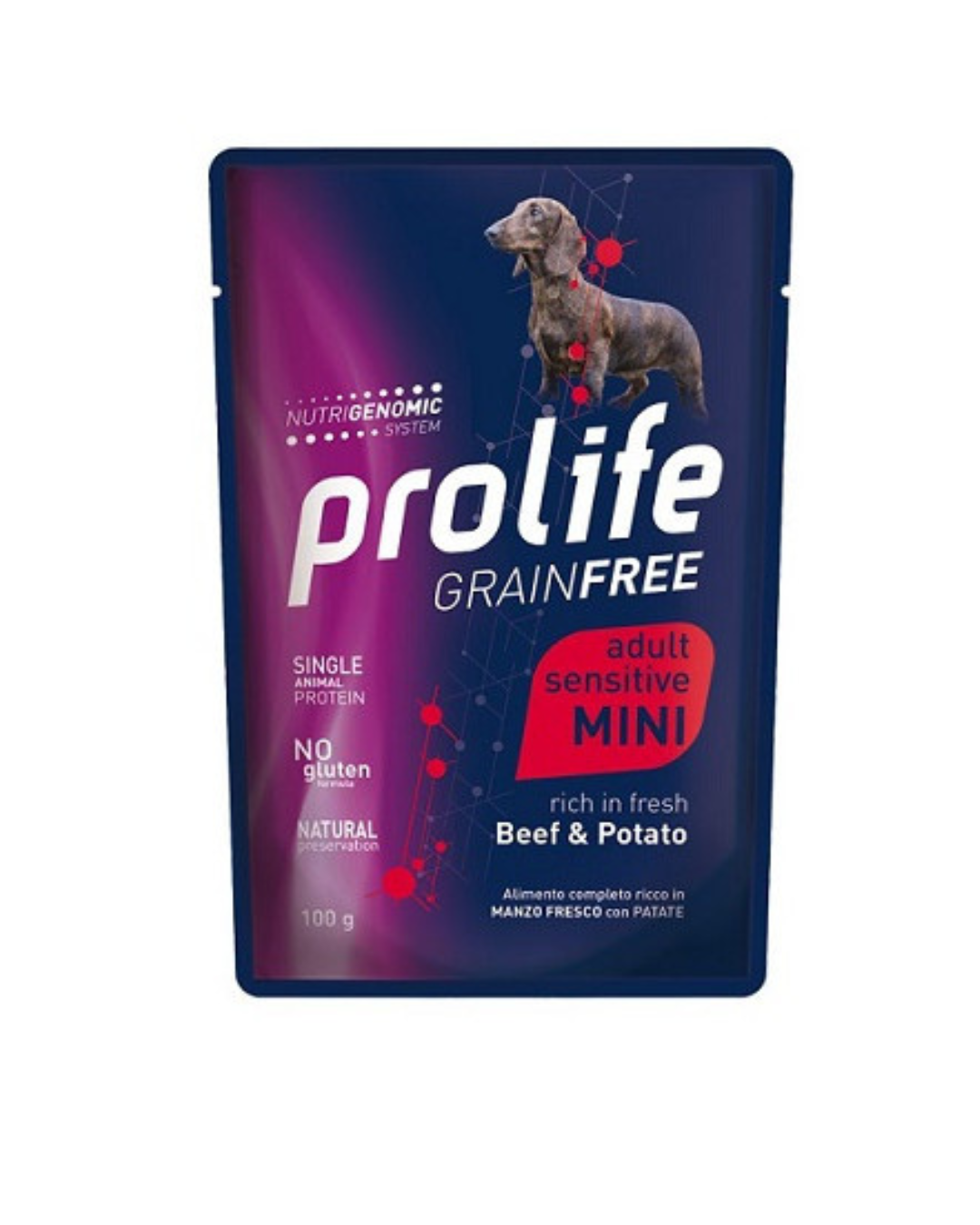 Prolife - Adult Sensitive Mini Dog Grain Free - Manzo e Patate - Umido in Bustina 100 gr