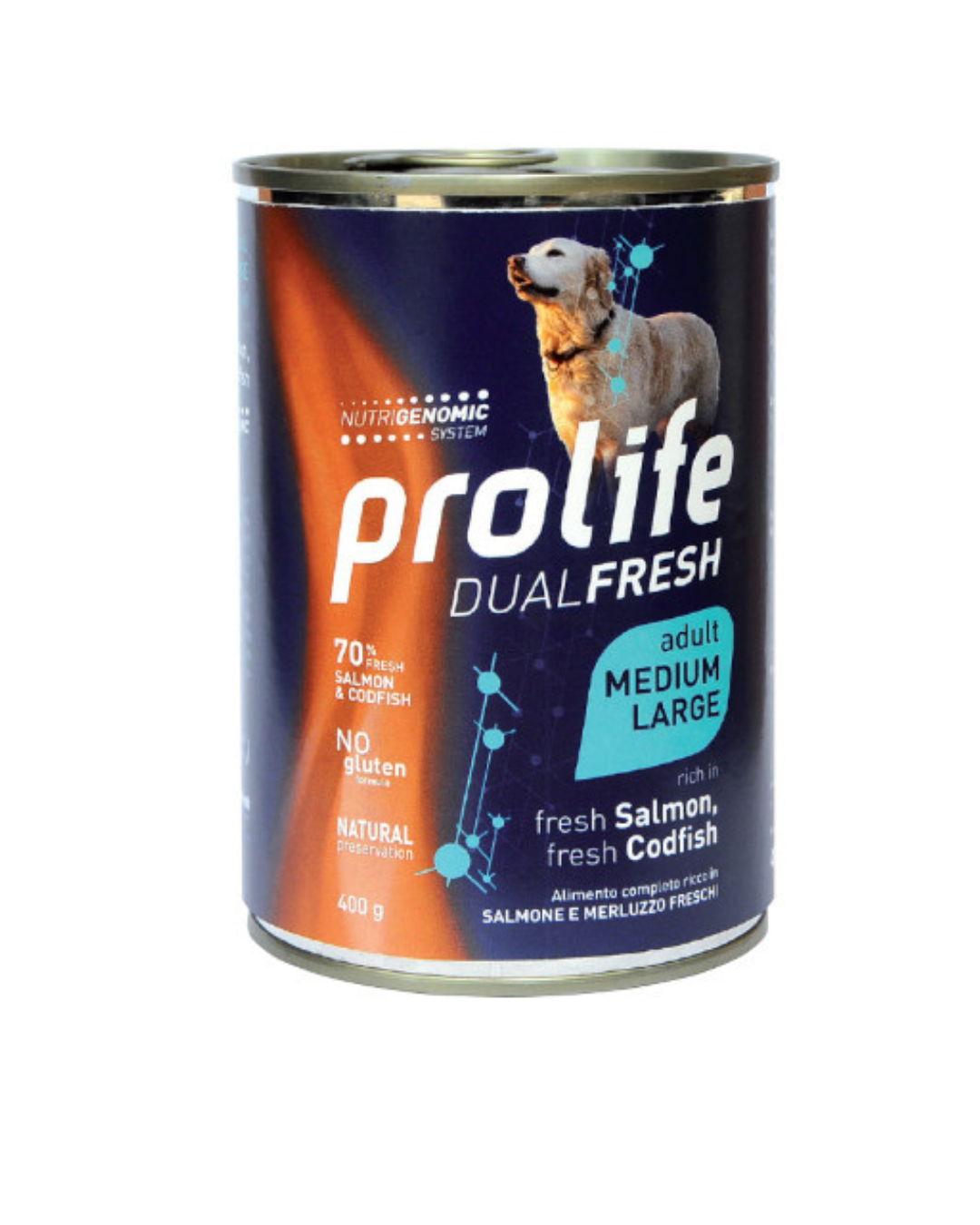 Prolife Dual Fresh - Dog Adult Medium / Large - Salmone e Merluzzo - Umido in Lattina 400 gr