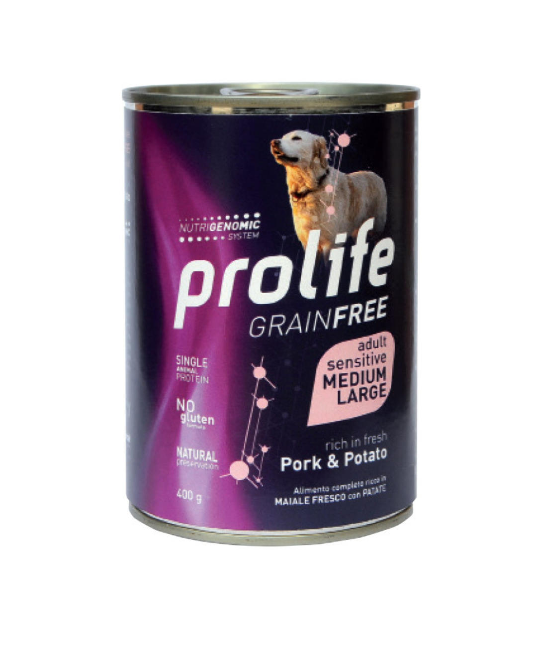 Prolife - Grain Free Sensitive - Dog Adult Medium / Large - Maiale e Patate - Umido in Lattina 400 gr