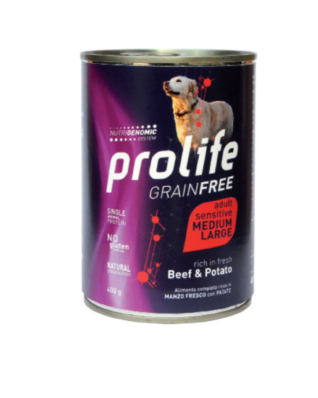Prolife - Grain Free Sensitive - Dog Adult Medium / Large - Manzo e Patate - Umido in Lattina 400 gr