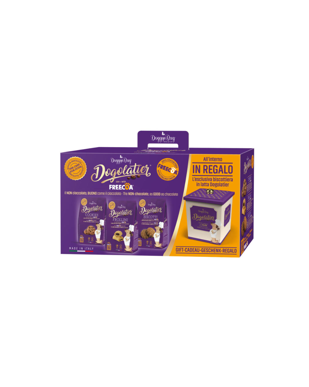 Doggye Bag - Dogolatier Box Degustazione 540gr con Biscottiera in Latta Omaggio