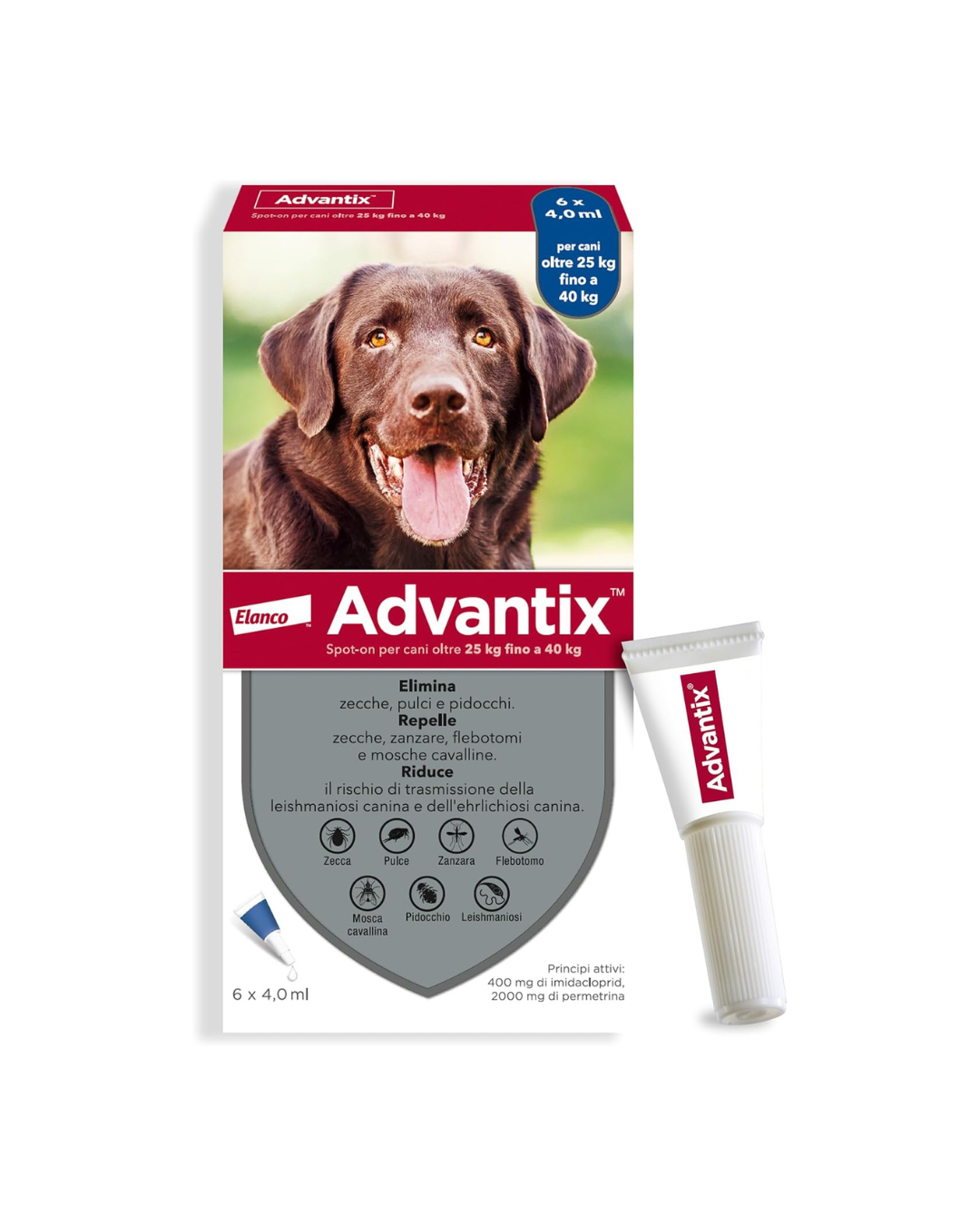 Advantix - 6 Pipettes Spot On Antiparasitic for Dogs 25-40 kg - Elanco