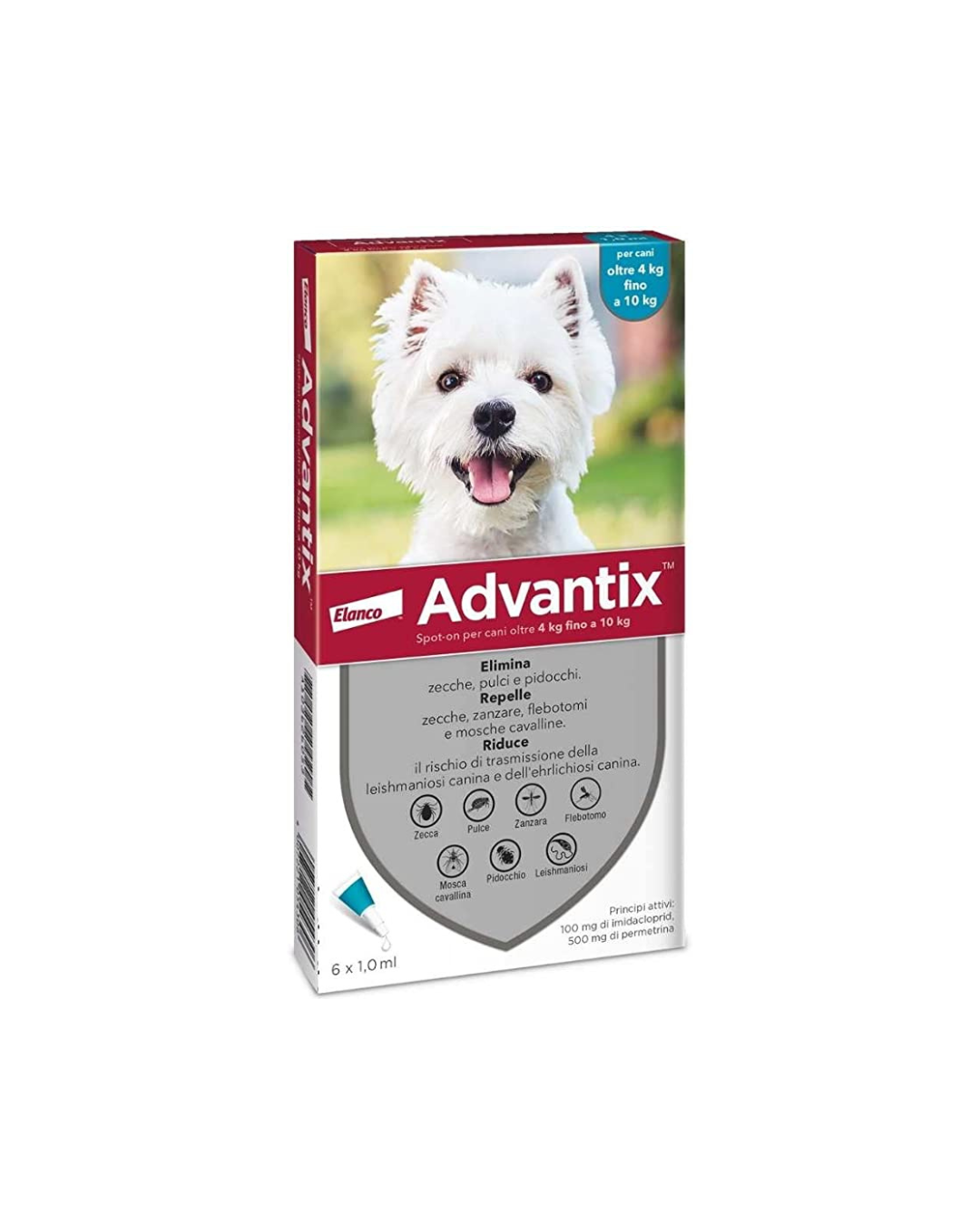 Advantix - 6 Spot On Pipettes Antiparasitic for Dogs 4-10 kg - Elanco 