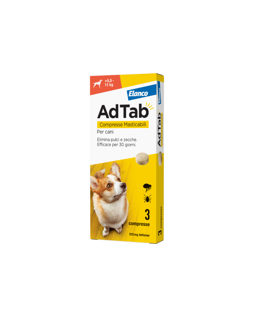 AdTab - Elanco - 3 Compresse Antiparassitarie Masticabili Per Cani 5,5 - 11 kg