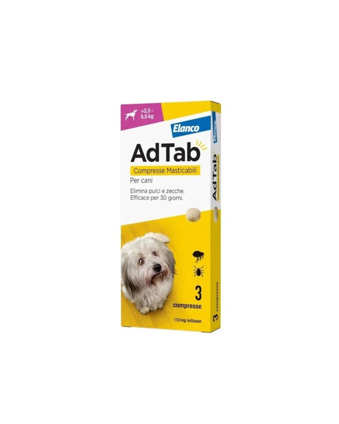 AdTab - Elanco - 3 Chewable Antiparasitic Tablets for Dogs 2.5 - 5.5 kg