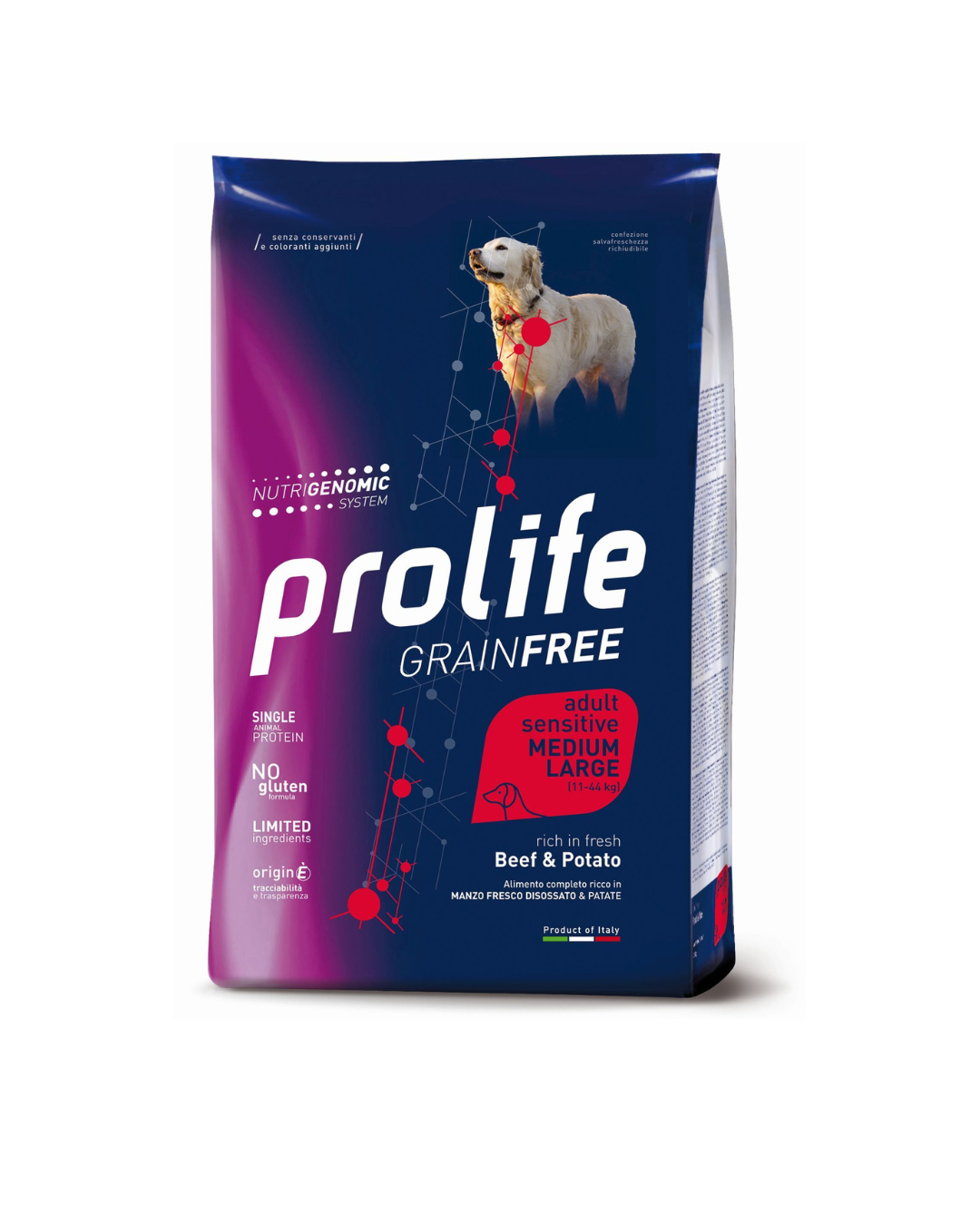 Prolife - Grain Free Sensitive Adult Medium Large - Manzo e Patate 10kg - Rufee