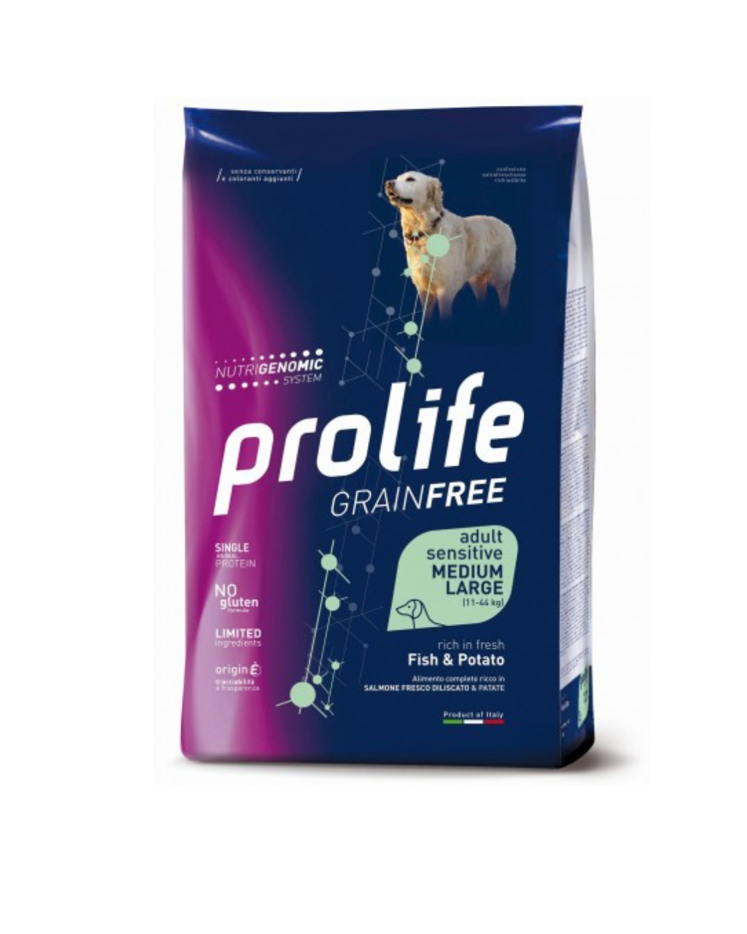 Prolife - Grain Free Sensitive Adult Medium Large - Pesce (Salmone) e Patate 10kg