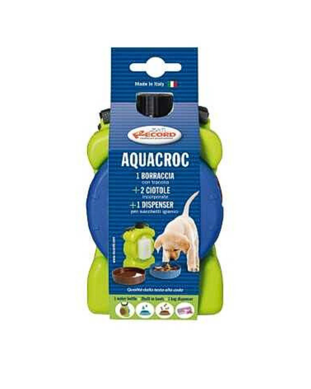 Record - Aquacroc - Borraccia Multifunzione con Ciotole Incorporate e Portasacchetti igienici - 400 ml Diametro 11 cm