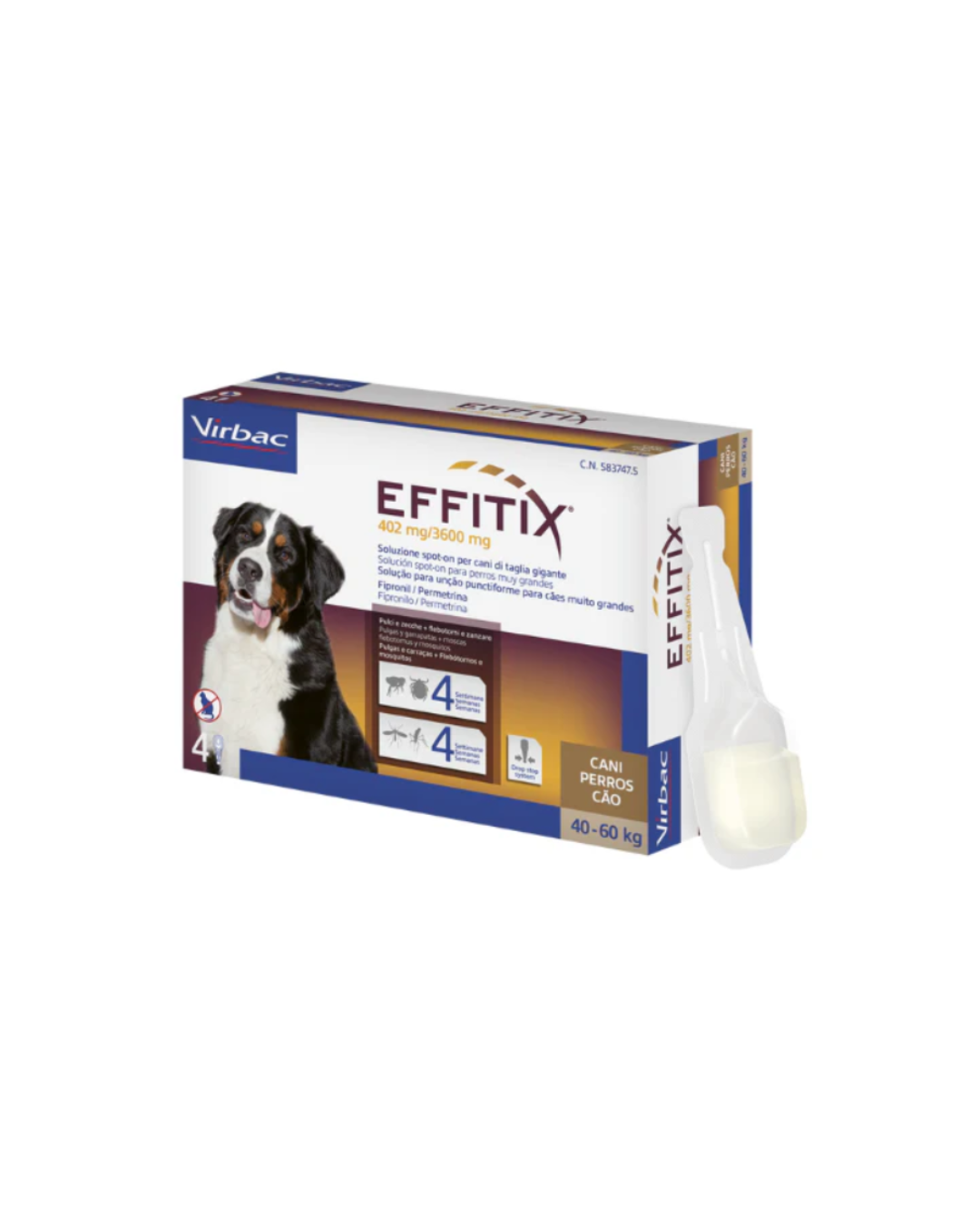 Virbac - Effitix Soluzione Spot-On per Cani Extra Large da 40-60 Kg 4 Pipette da 6,6 ml
