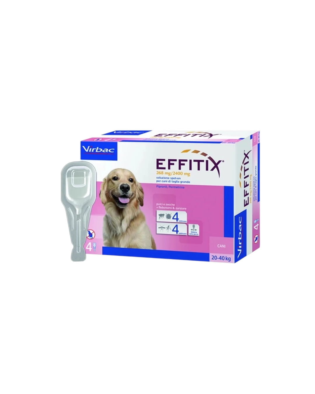 Virbac - Effitix Soluzione Spot-On per Cani Large da 20-40 Kg 4 Pipette da 4,4 ml