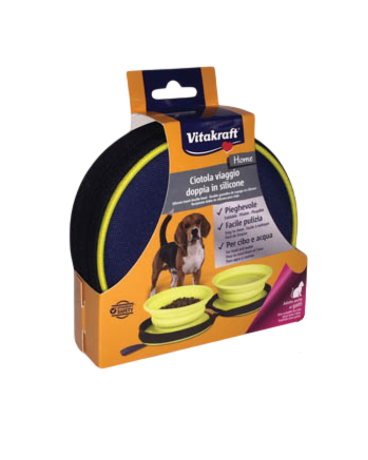 Vitakraft - Ciotola da Viaggio Doppia in Silicone con Custodia - 450 ml