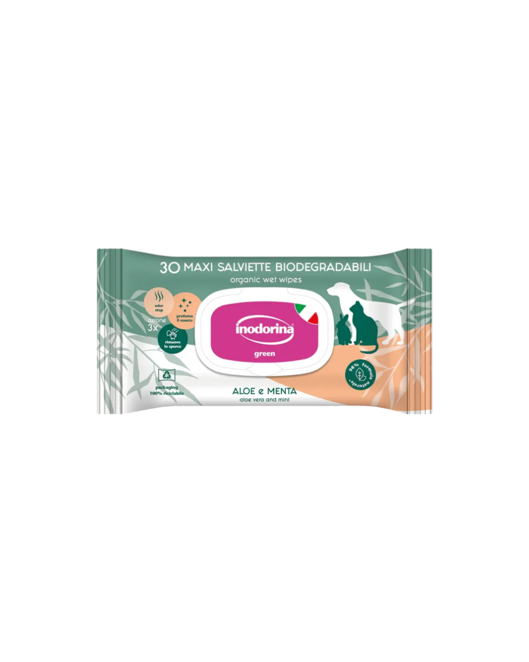 Inodorina - Salviette Green Addolcente - con Menta e Aloe - 30 pz