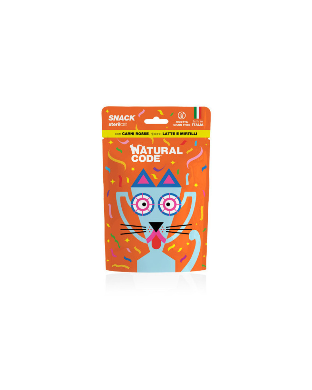 Natural code - Snack per gatti - Snack Steril Carni Rosse, Ripieno Latte e Mirtilli - 60 gr