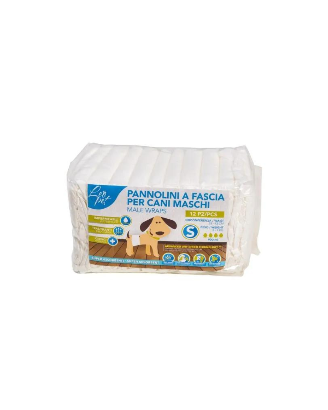 LeoPet - Pannollino a Fascia per Cani Maschi - Taglia S - 3/7 kg