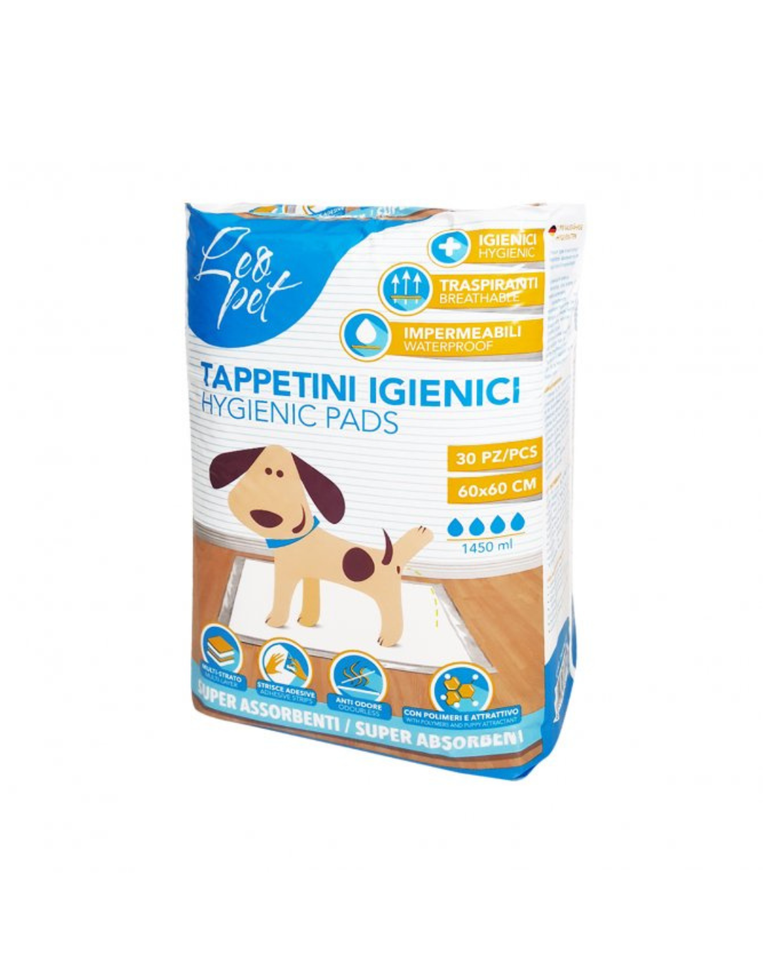 Leopet - Tappetini Assorbenti con Strip Adesivo - 30 pz - 60x60 cm