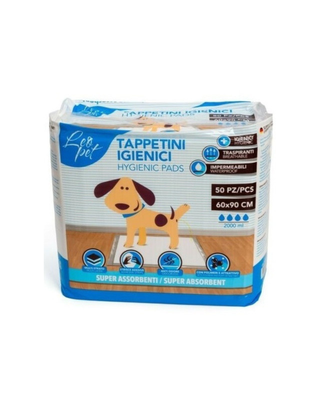 LeoPet - Tappetini Assorbenti con Strip Adesivo - 50 pz - 60x60 cm