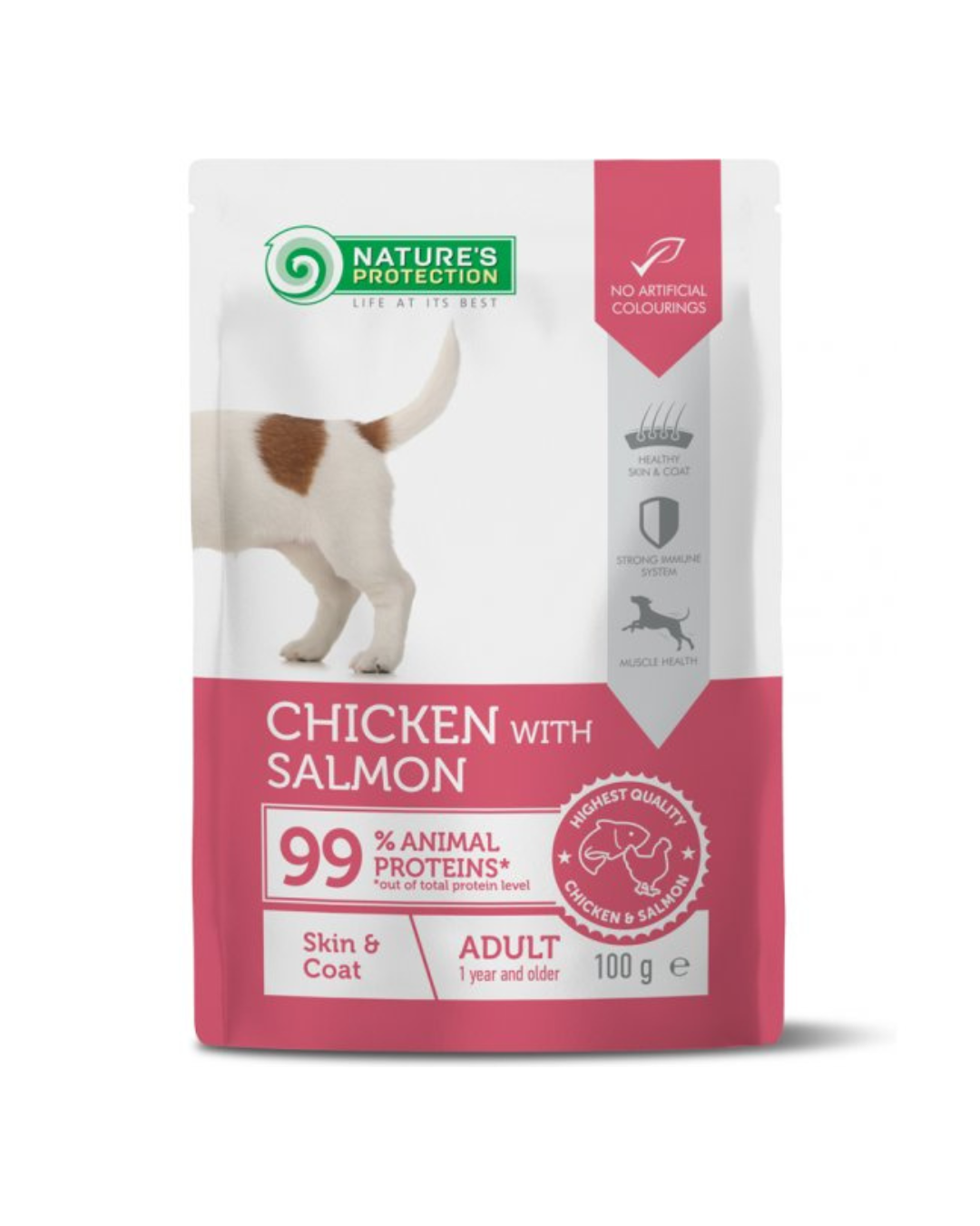 Nature's Protection - Pouch Adult Dog Skin &amp; Coat - Wet Food in Sachet - Salmon and Chicken 100 gr