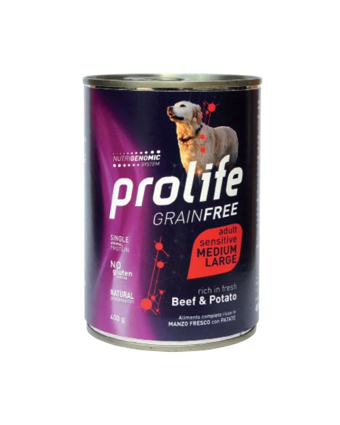 Prolife - Grain Free Sensitive - Dog Adult Medium / Large - Beef and Potatoes - Wet in Can 400 gr