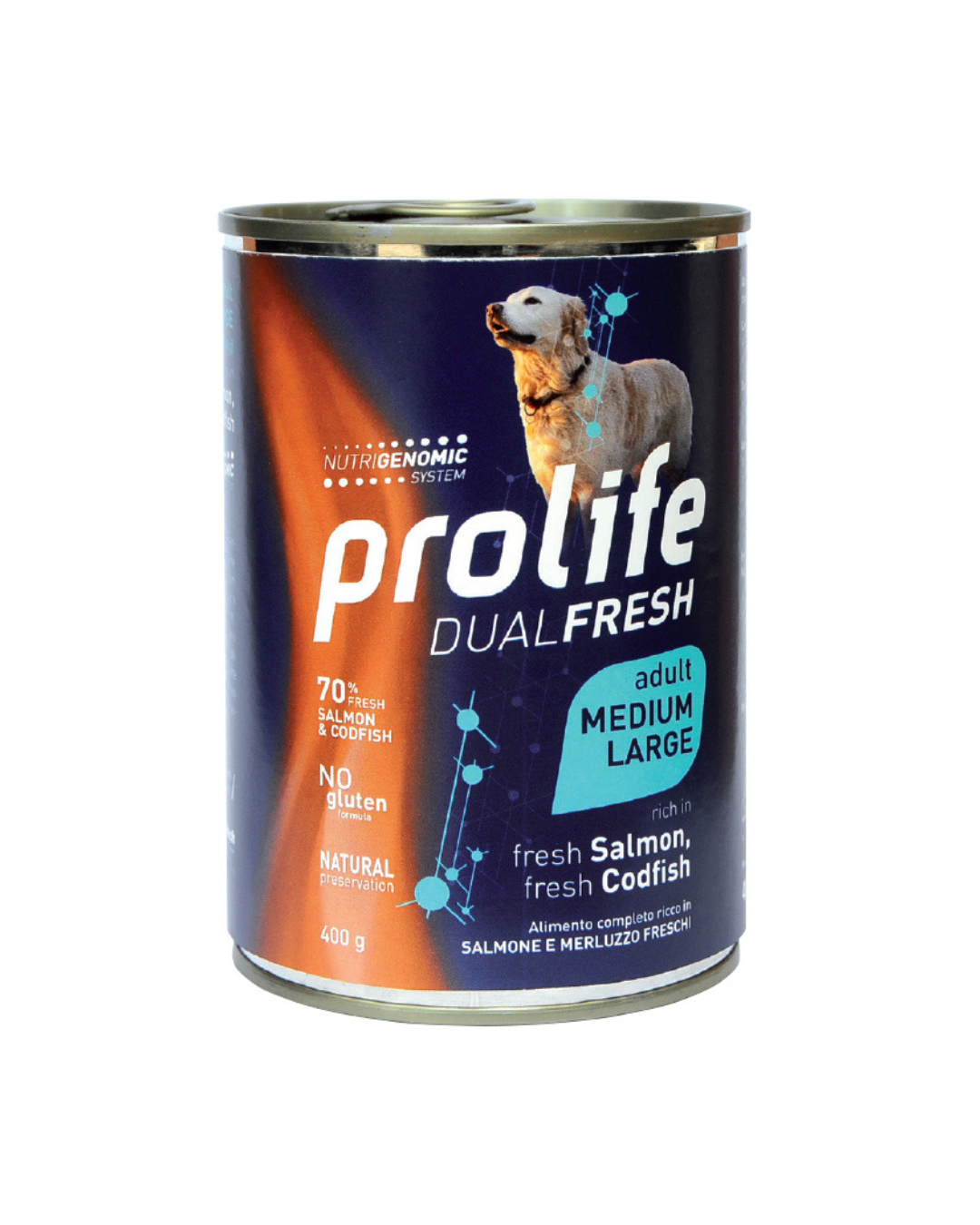 Prolife - Grain Free Sensitive - Dog Adult Medium / Large - Salmone e Merluzzo - Umido in Lattina 400 gr