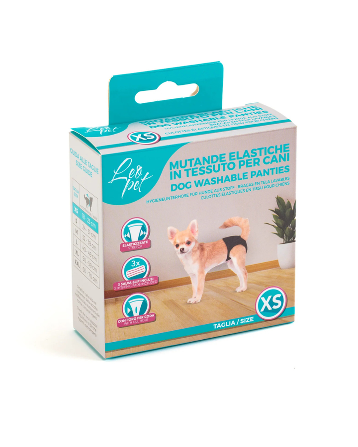 Leopet - Mutande Elastiche in tessuto per Cani XS Nero